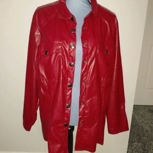Dark Red Faux Leather Jacket